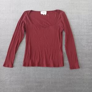 Ba&sh Shirt Women L Burgundy Ribbed Bart Long Sleeve Basic Minimalist Classic